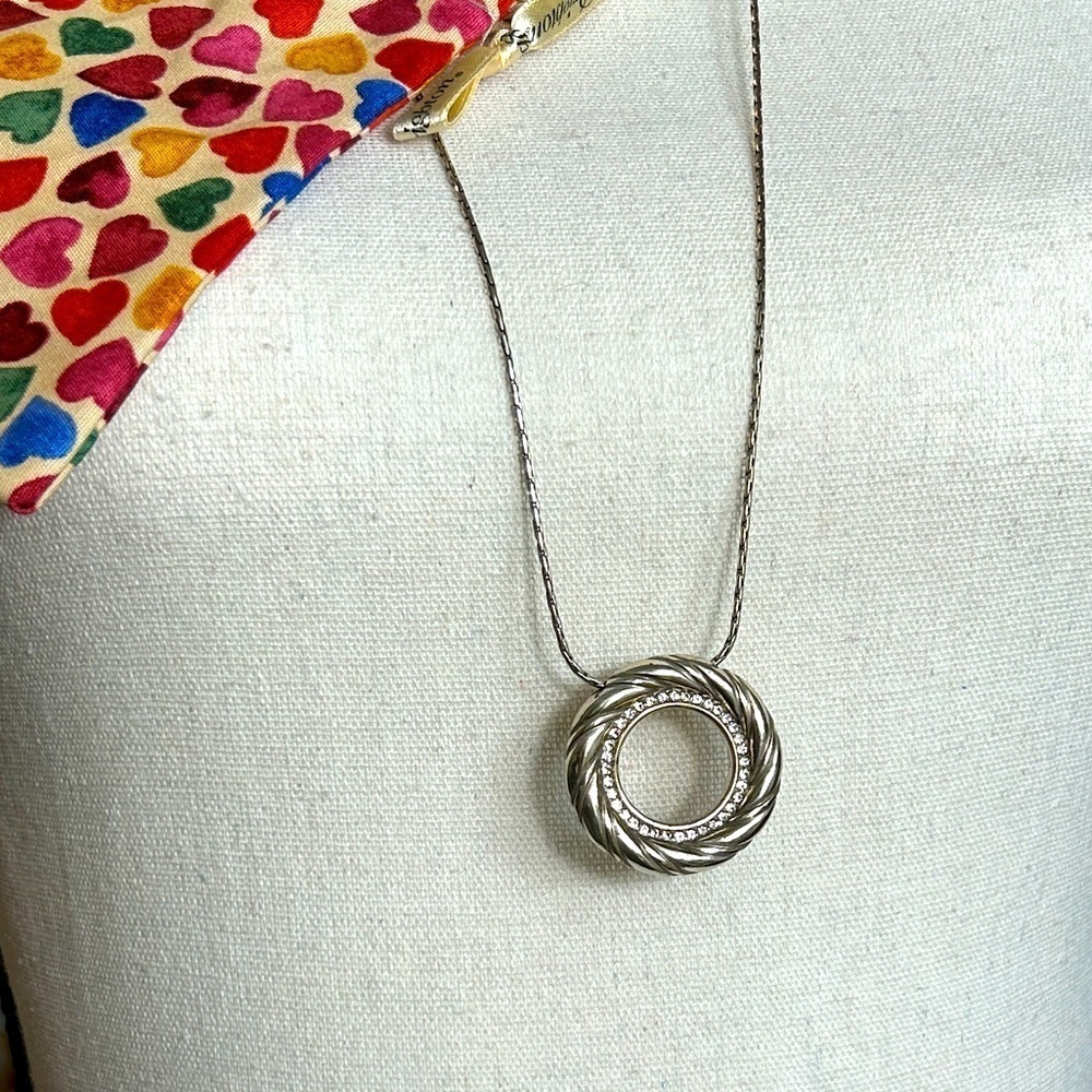 Brighton Inner Circle Pendant Necklace Silver Plated Crystals Two-tone Cloth Bag